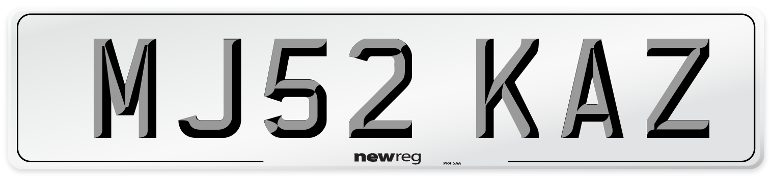 MJ52 KAZ Number Plate from New Reg